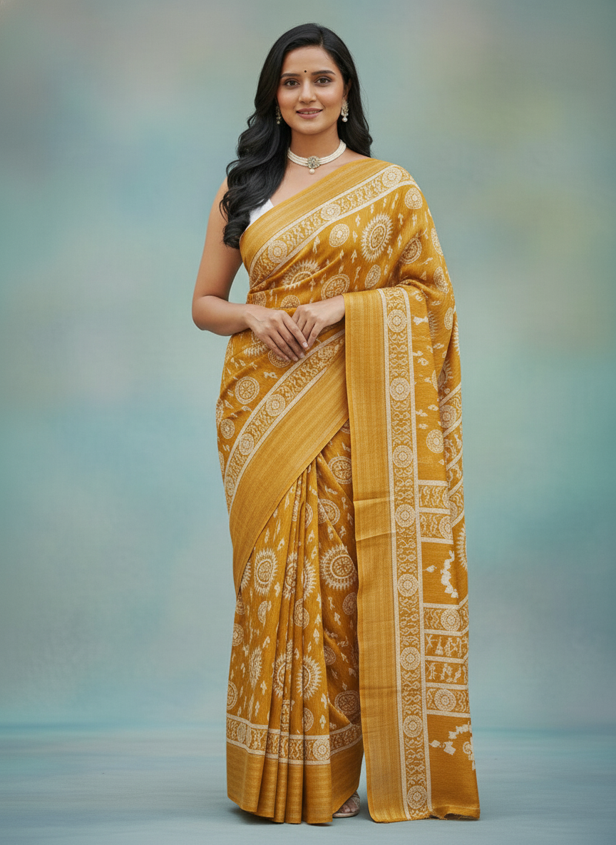 Emerald rama green Printed Soft chiffon Saree | AS-0089
