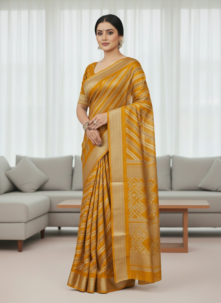 Emerald green Printed Soft chiffon Saree | AS-0097