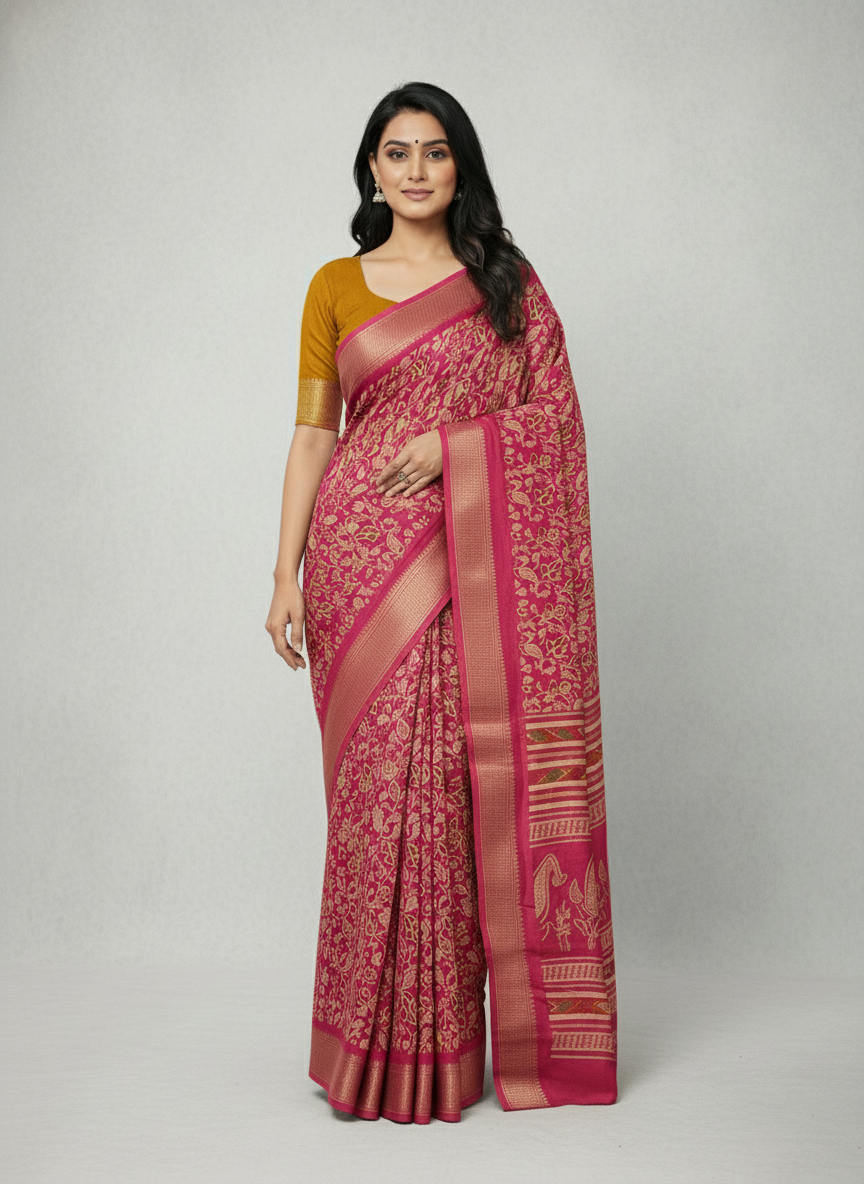 Emerald green Printed Soft chiffon Saree | AS-0099