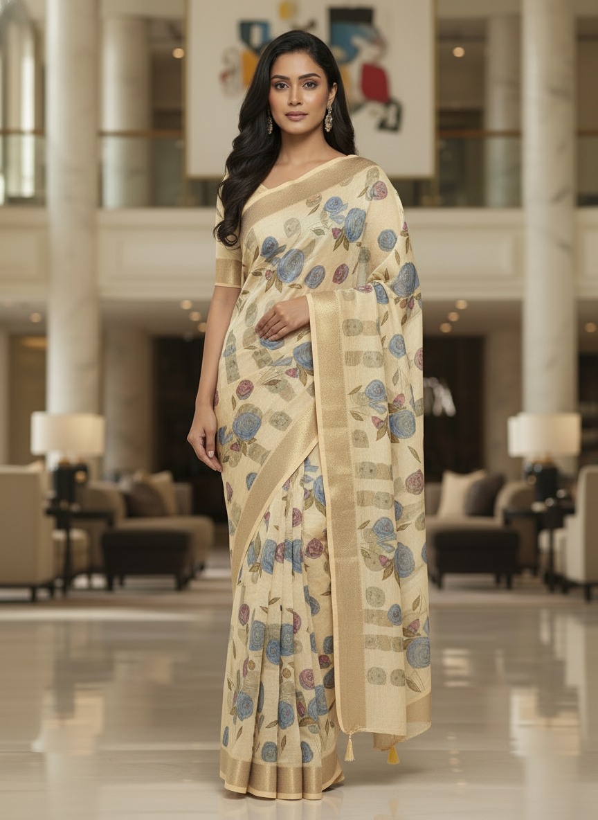 Green Multicolor Saree with Pattern Print | AS-00111