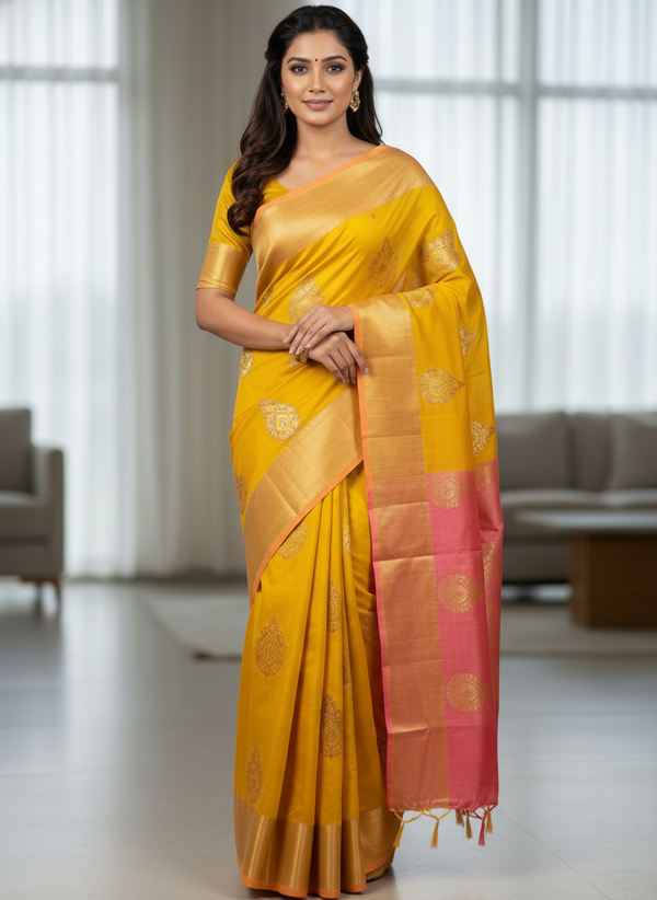 Mustard Pure Kancheepuram Silk Saree |AS-0077