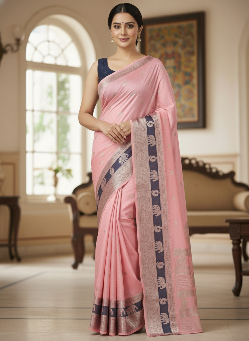 Emerald cream Printed Soft chiffon Saree | AS-0094