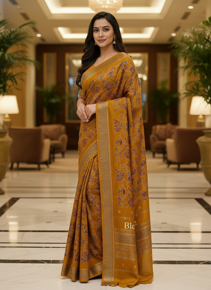 Peacock blue Multicolor Saree with Pattern Print | AS-00108