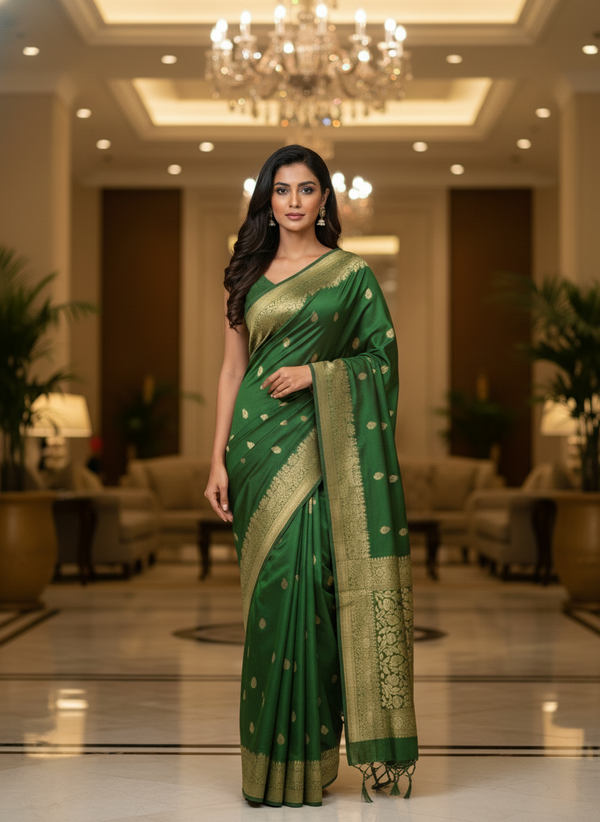 Mustrad Silk Saree with Woven Border| AS-00244