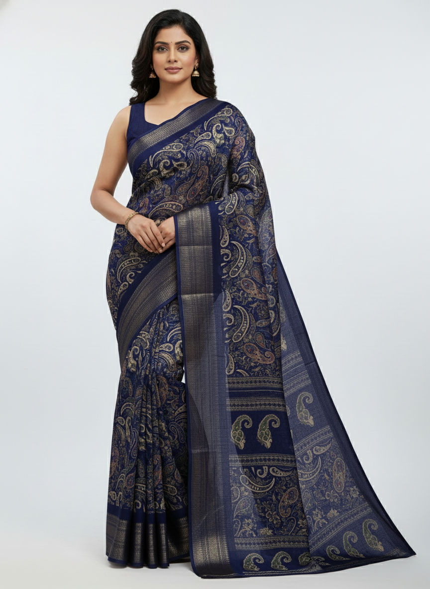 Black Multicolor Saree with Pattern Print | AS-00109