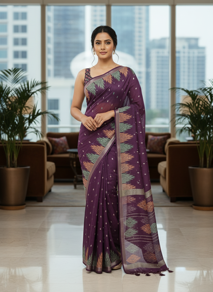 Pink Multicolor Saree with Pattern Print | AS-00114
