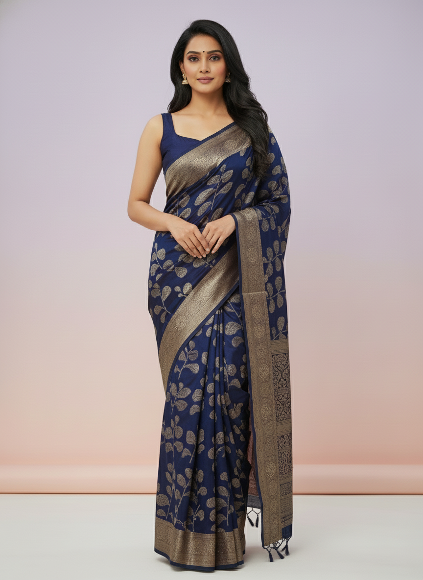 Emerald blue  Printed Soft chiffon Saree | AS-0091