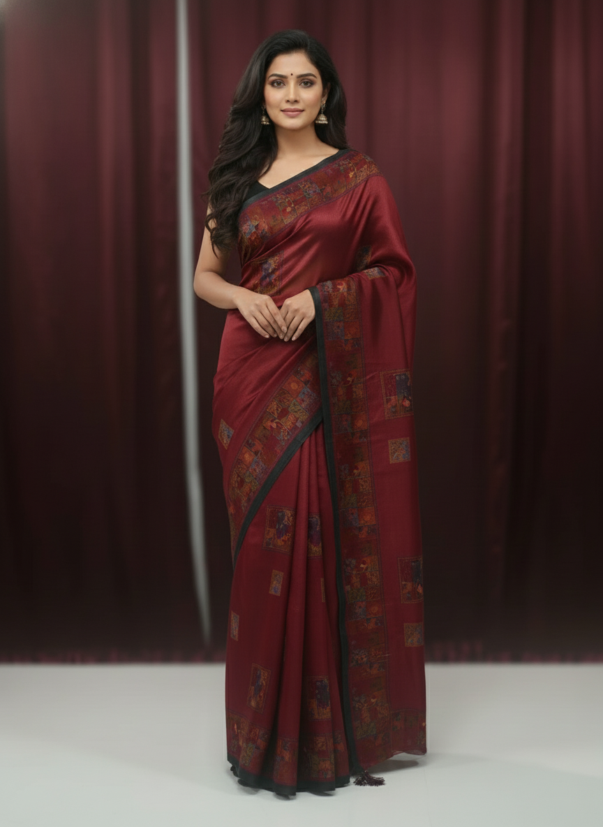 Peach Multicolor Saree with Pattern Print | AS-00113