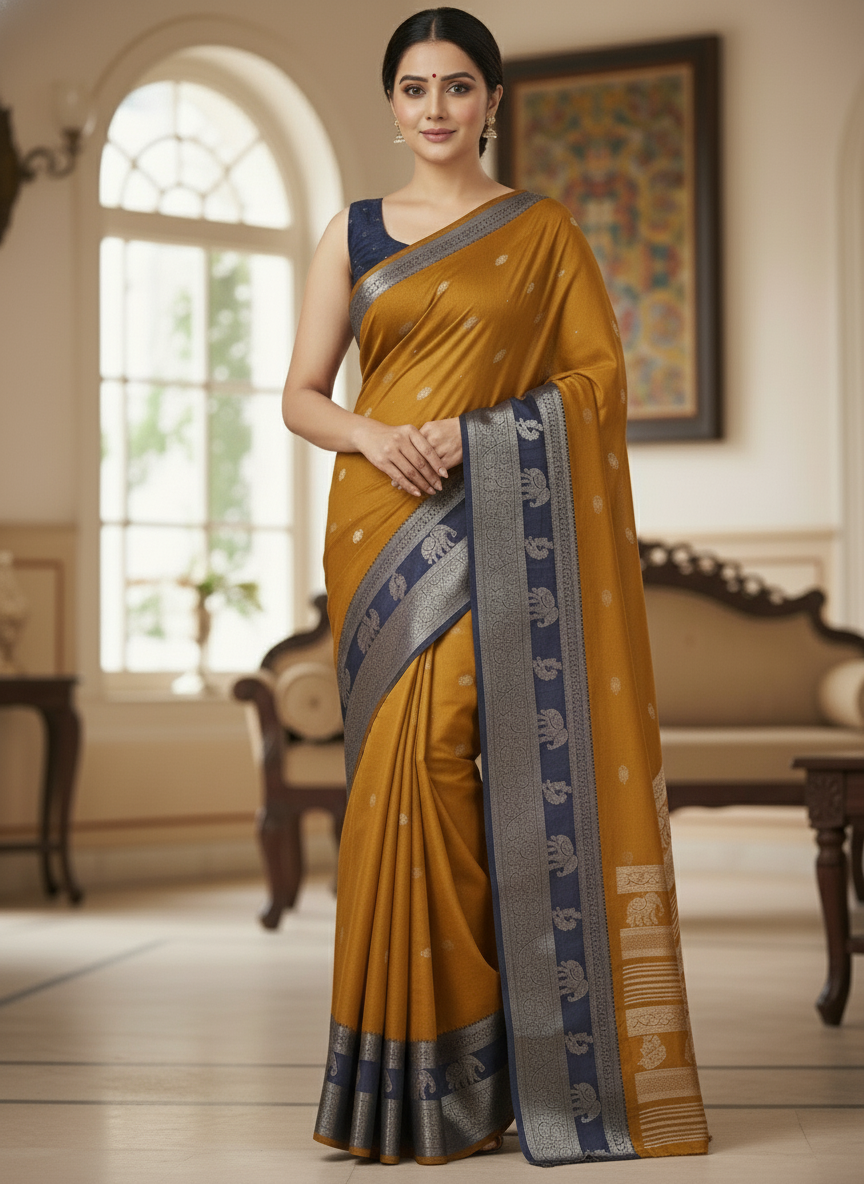 Emerald cream Printed Soft chiffon Saree | AS-0094