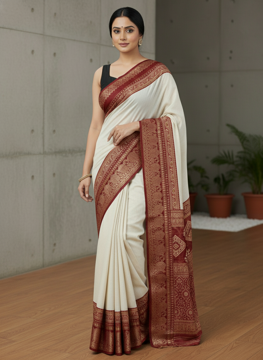 Emerald black border Printed Soft chiffon Saree | AS-0092