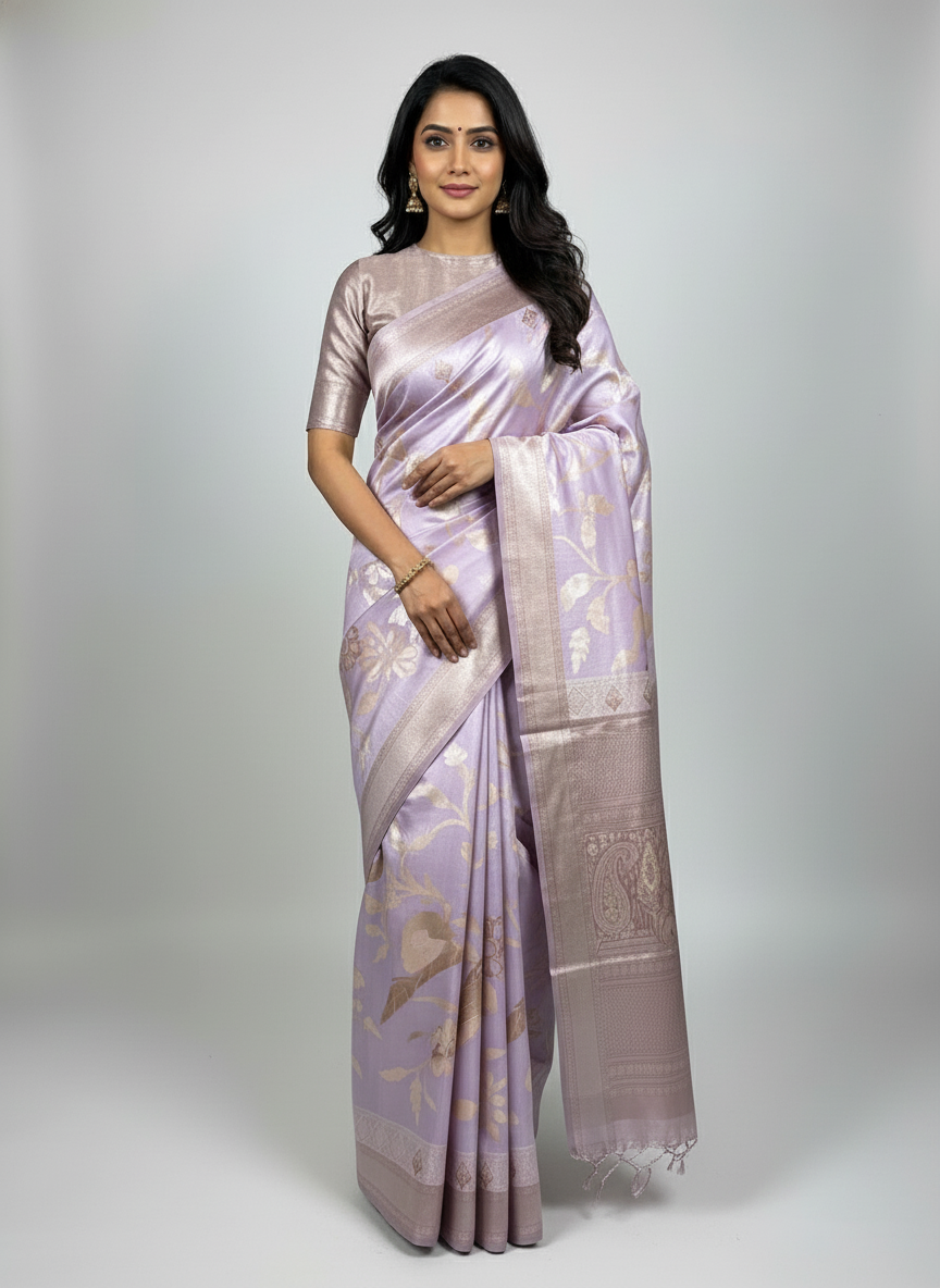 Lavender  Kanchipuram Silk Saree With Butta Design| AS-00149