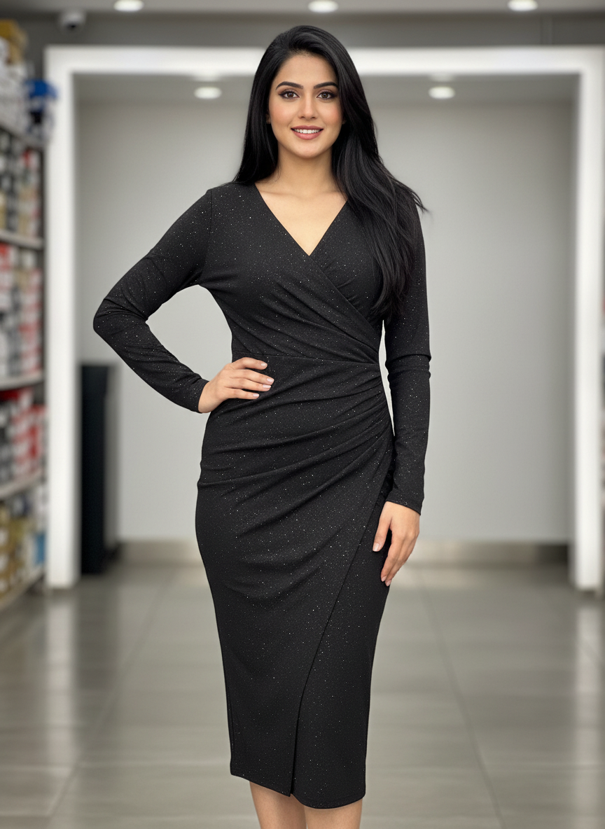 The Black Shimmering comfort party  Dress| AS-00186