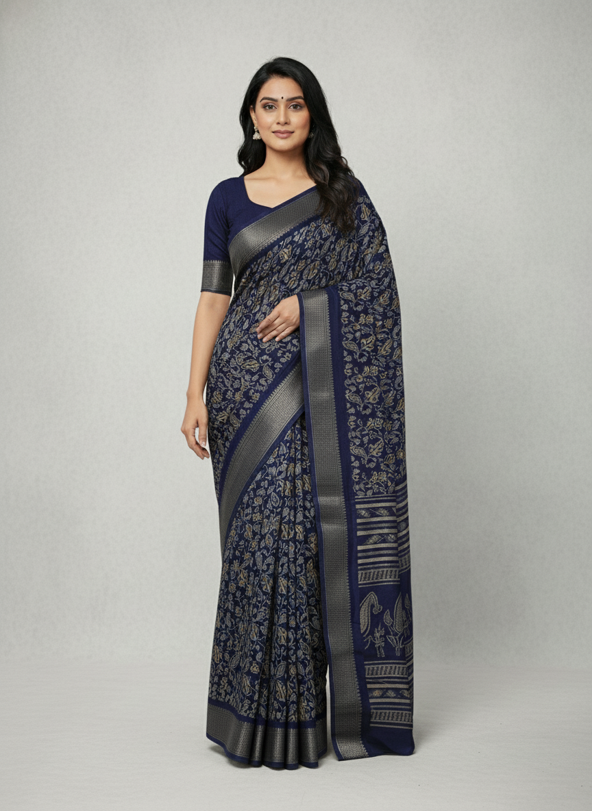 Emerald green Printed Soft chiffon Saree | AS-0099