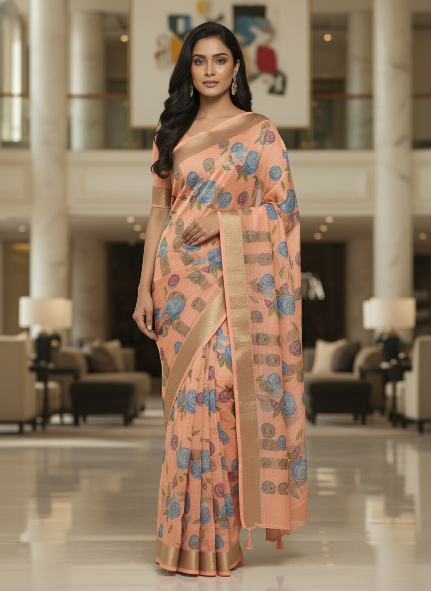 Green Multicolor Saree with Pattern Print | AS-00111