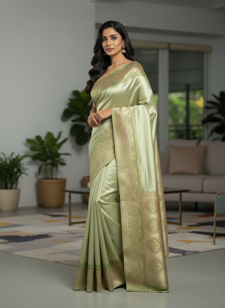 Peach Kanchipuram Silk Saree With Butta Design| AS-00142