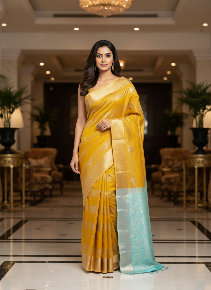 Yellow Handloom Silk Saree with Zari Border| AS-001