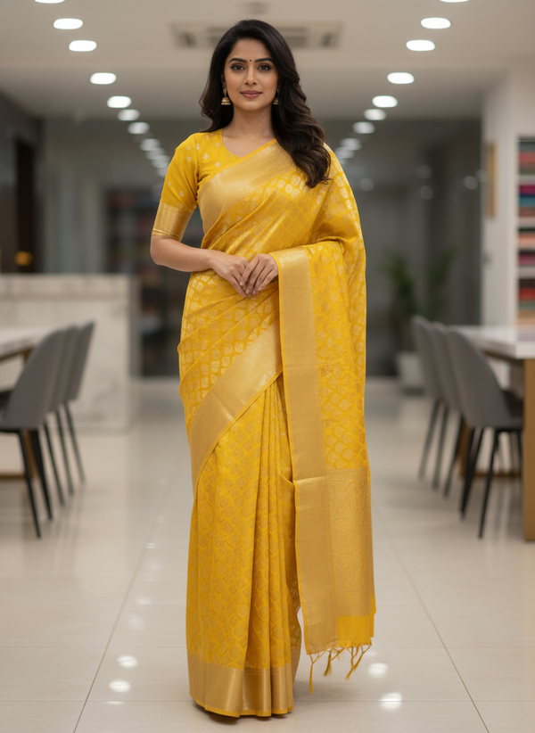 Gold Kanchipuram Silk Saree With Butta Design| AS-00145