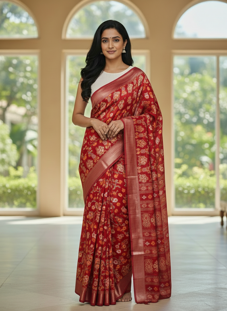 Emerald mustard Printed Soft chiffon Saree | AS-0090