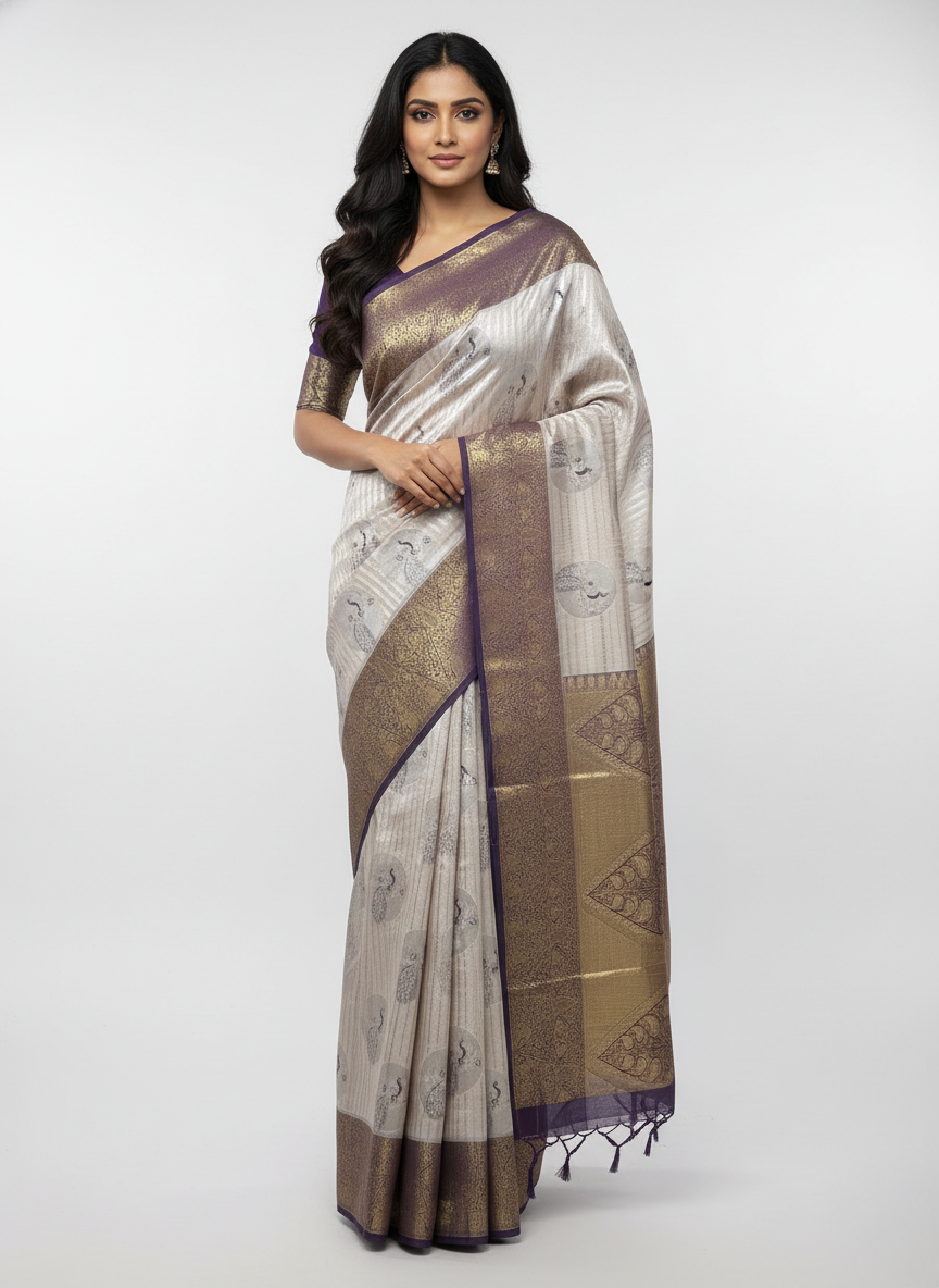 Semi silk Mustard Kanchipuram With Butta Design| AS-00134