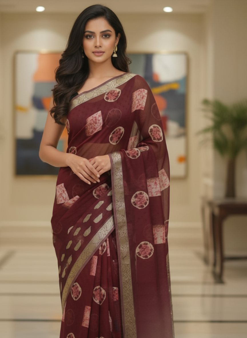 Brown Multicolor Saree with Pattern Print | AS-00117