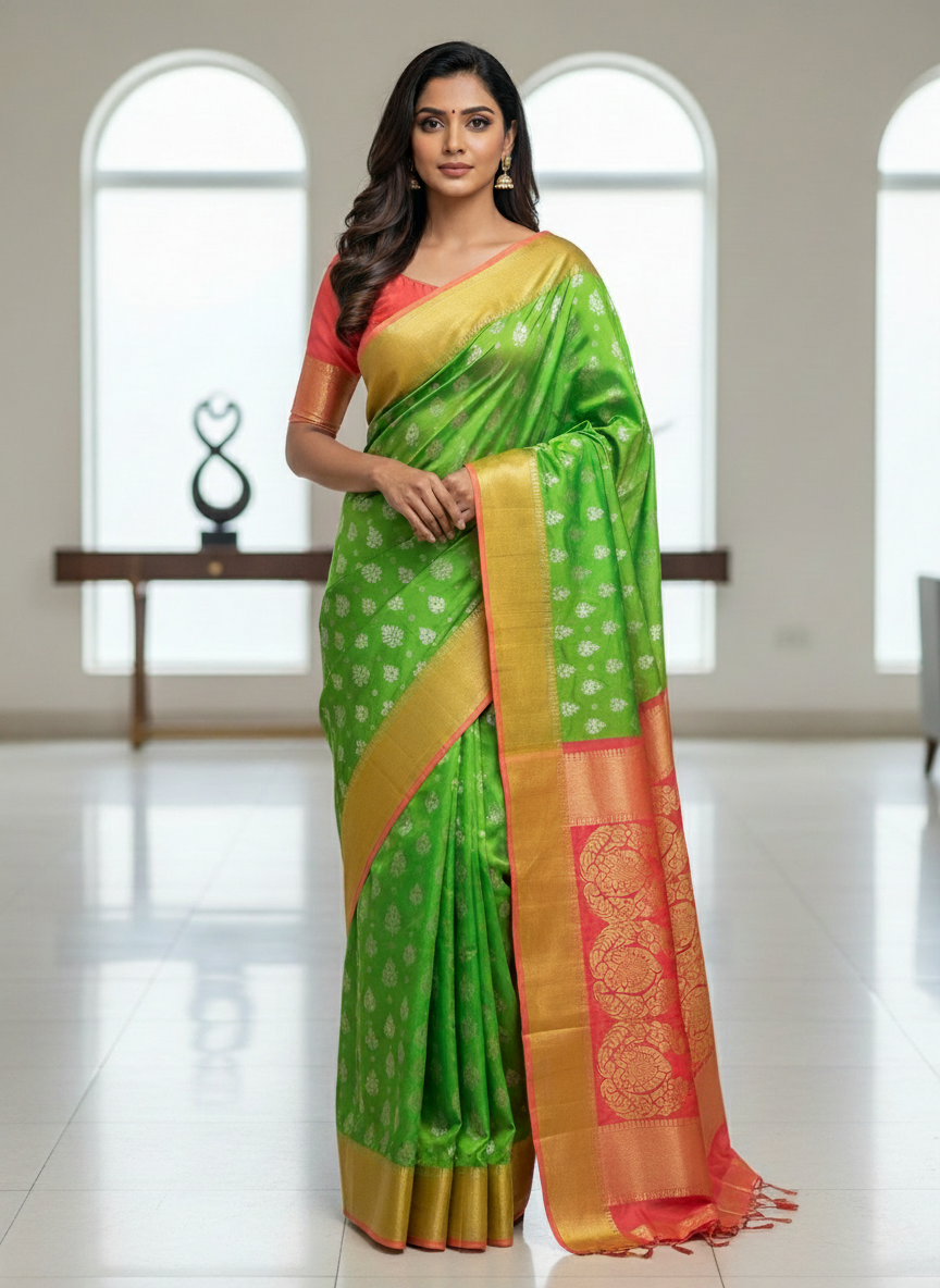 Parrot green Pure Kancheepuram Silk Saree |AS-0080