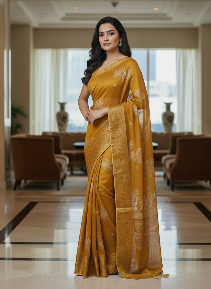 Blue  Floral Printed Chiffon Saree with Border| AS-00101