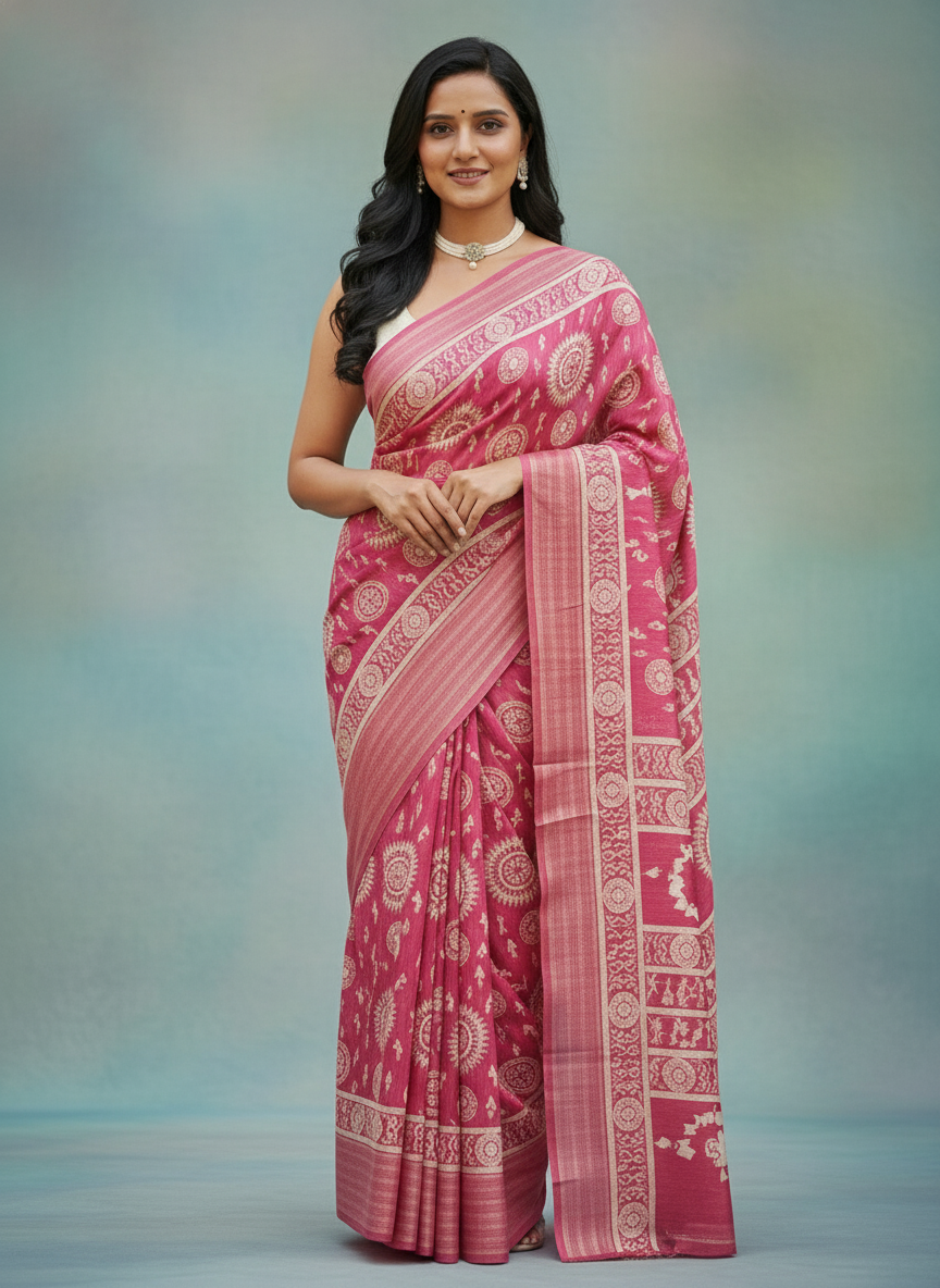 Emerald rama green Printed Soft chiffon Saree | AS-0089