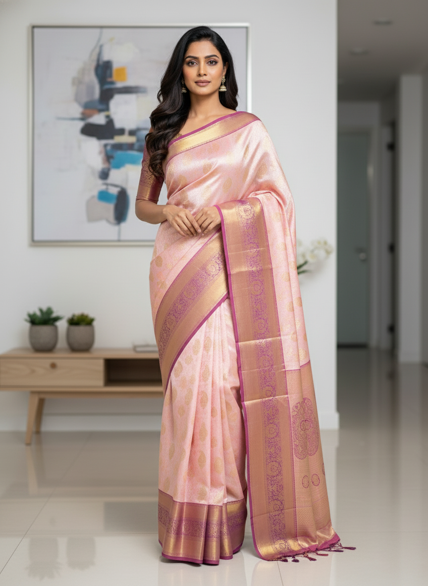 Green Kanchipuram Silk Saree With Butta Design| AS-00144