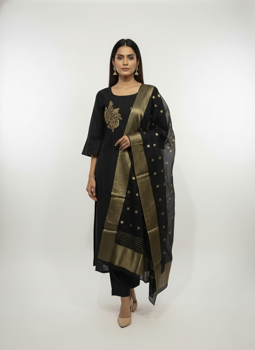 Elegant Mustard Kurta Set with Banarasi Dupatta| AS-00190