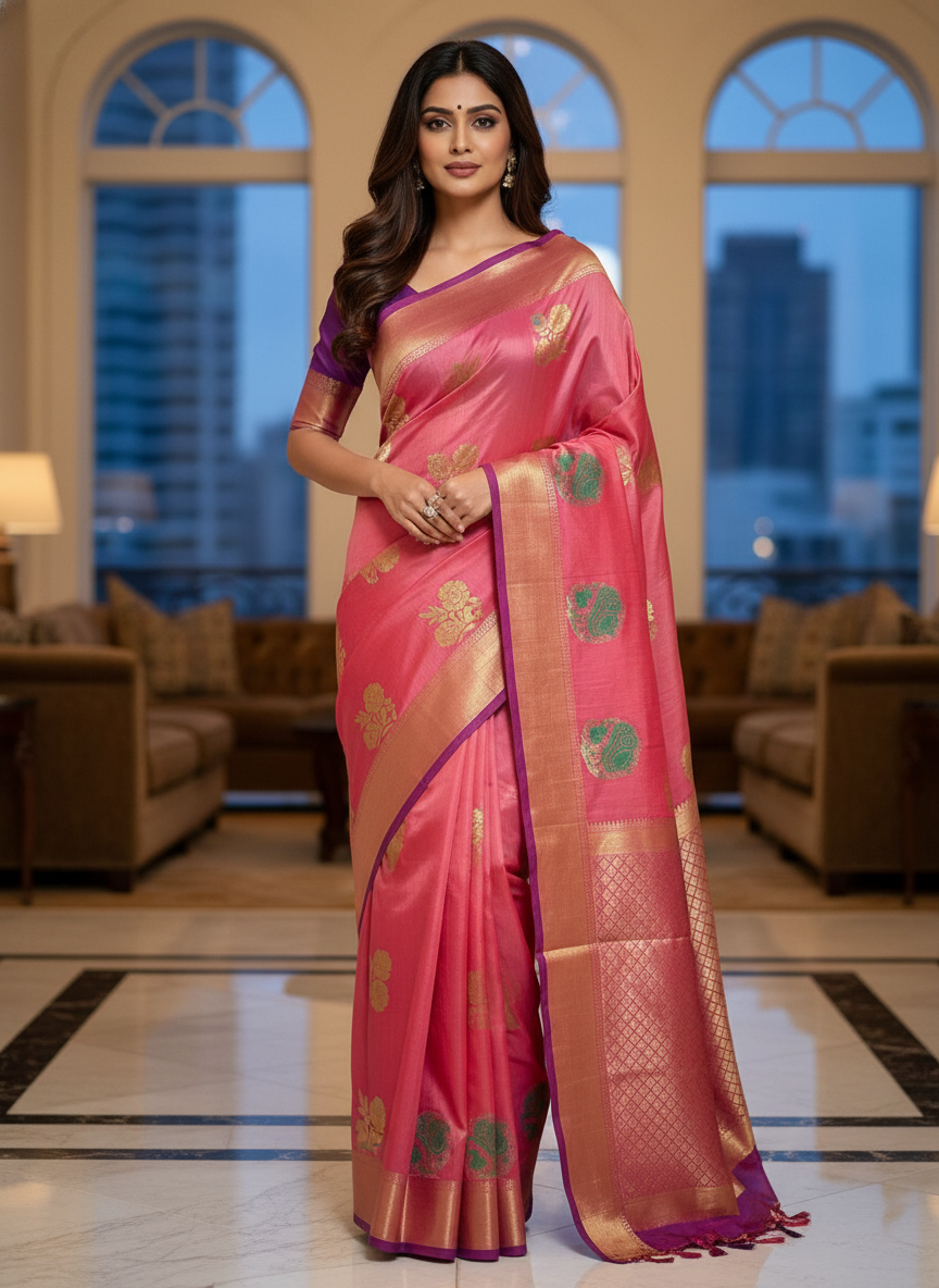 Silk Saree in  with Zari Border|AS-0060