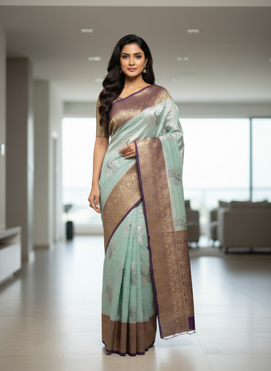 Semi silk Mustard Kanchipuram With Butta Design| AS-00134