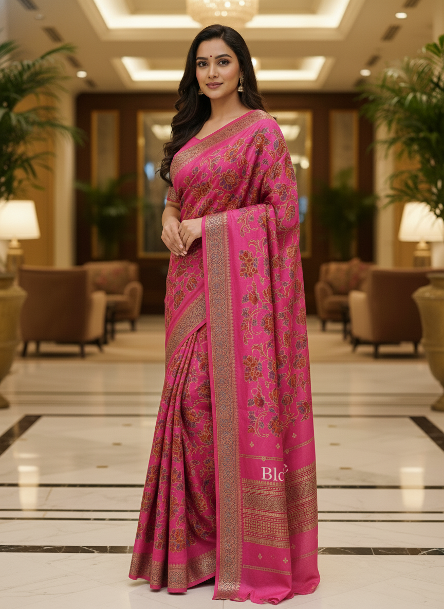 Peacock blue Multicolor Saree with Pattern Print | AS-00108