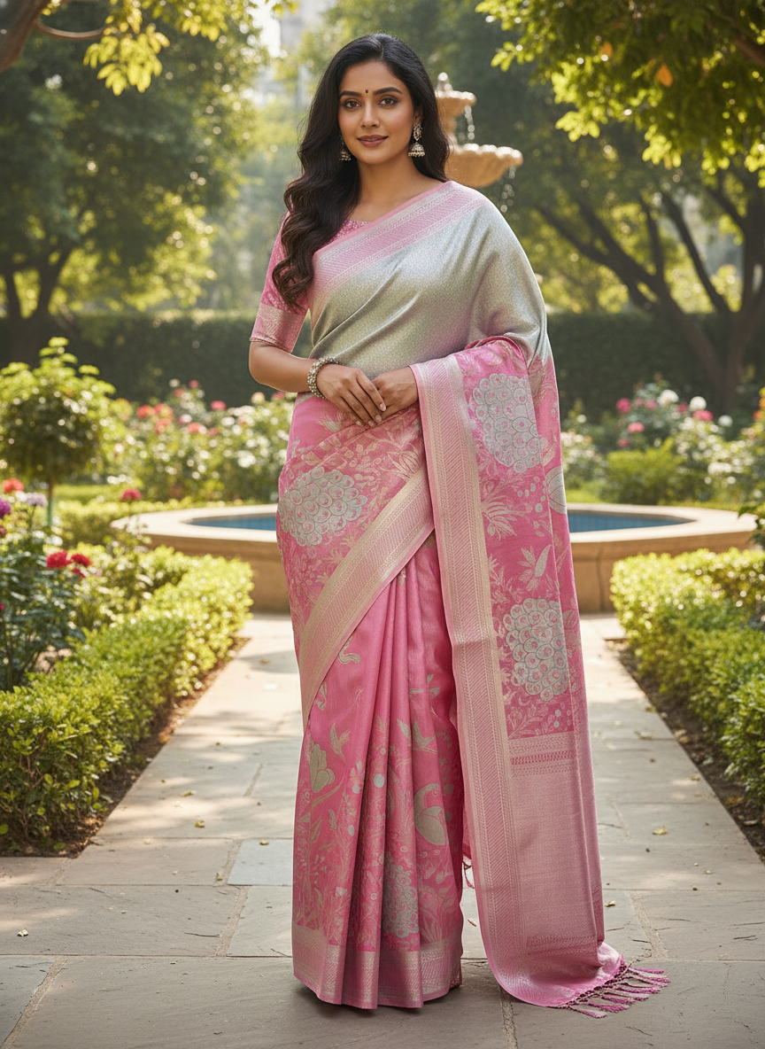 Pink Kanchipuram Silk Saree With Butta Design| AS-00150