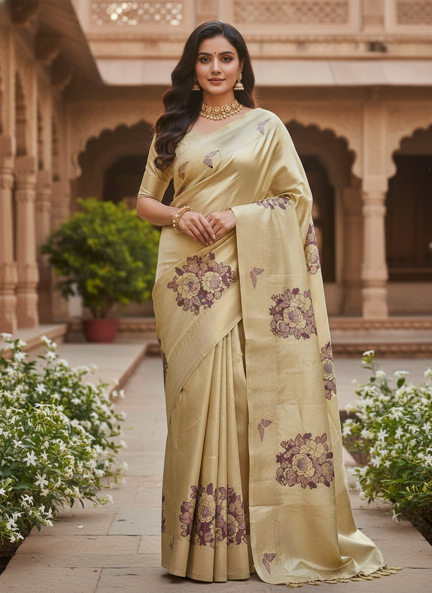 Yellow Kanchipuram Silk Saree With Butta Design| AS-00148