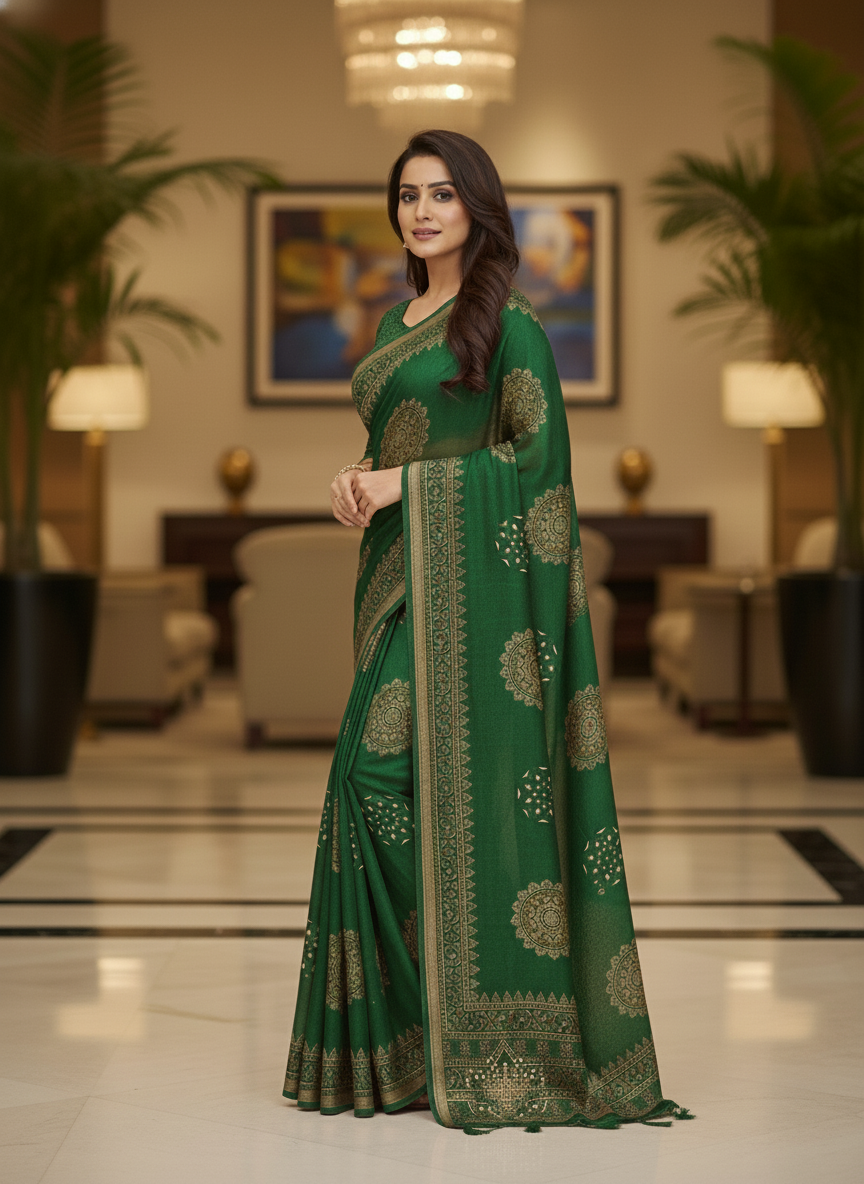 Red Multicolor Saree with Pattern Print | AS-00107