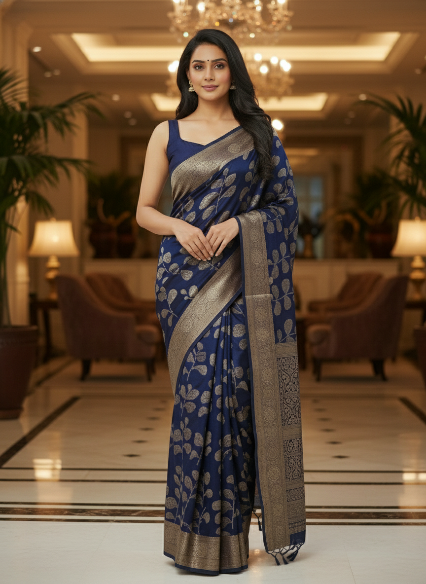 Emerald blue  Printed Soft chiffon Saree | AS-0091