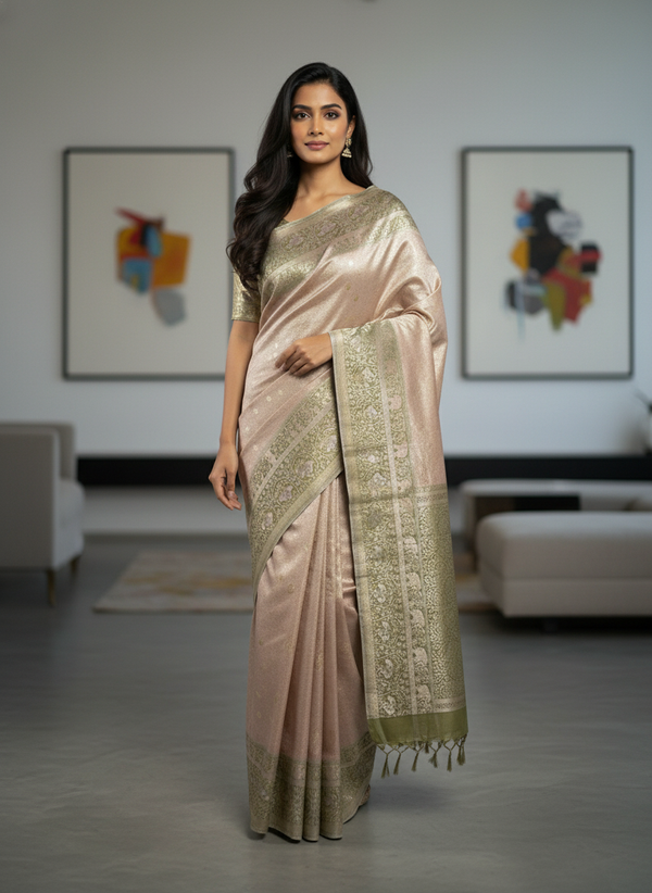 Cream Semi silk Kanchipuram With Butta Design| AS-00137