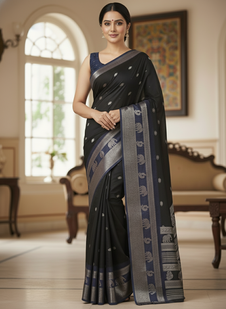 Emerald cream Printed Soft chiffon Saree | AS-0094