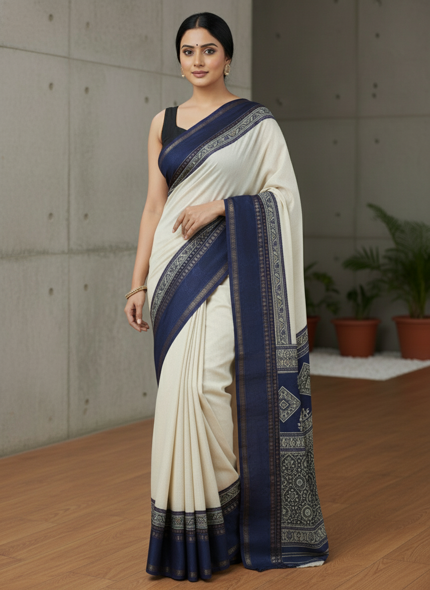 Emerald black border Printed Soft chiffon Saree | AS-0092