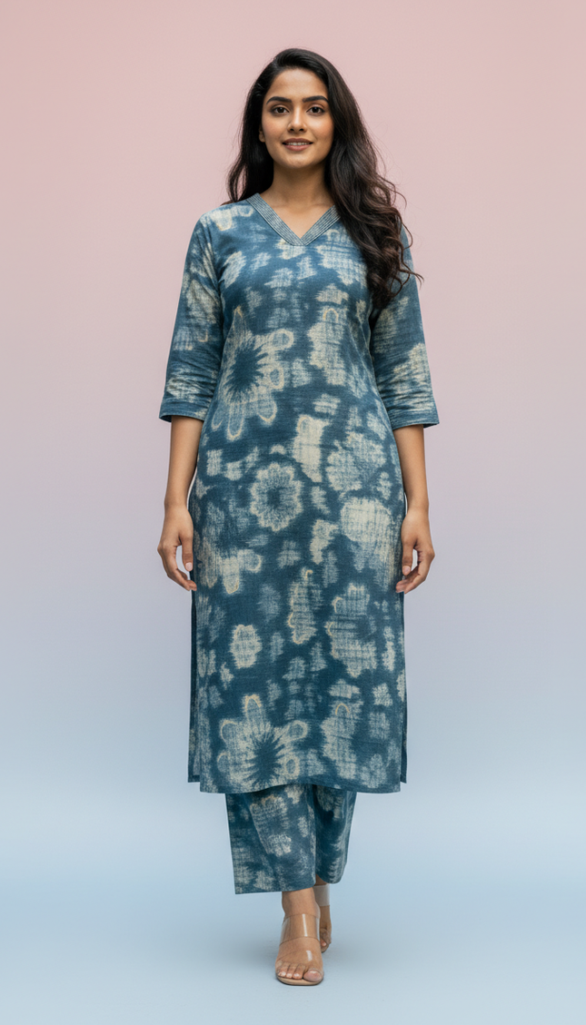 Blue Vatican Silk Printed Co-Ord Set For Women|K2_2