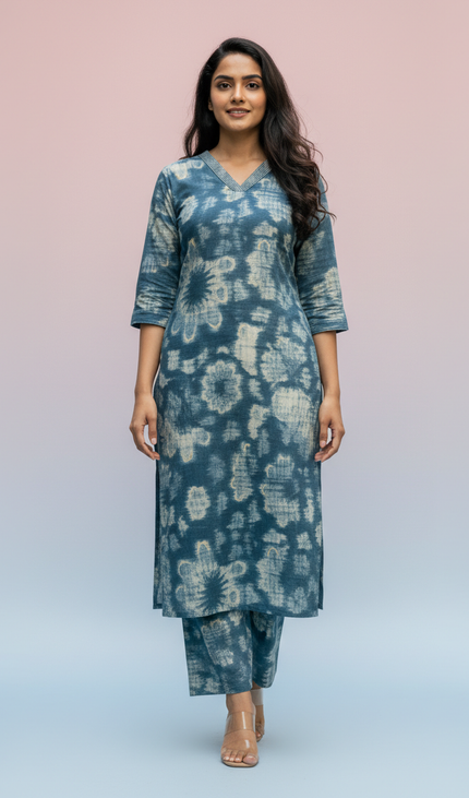 Blue Vatican Silk Printed Co-Ord Set For Women|K2_2