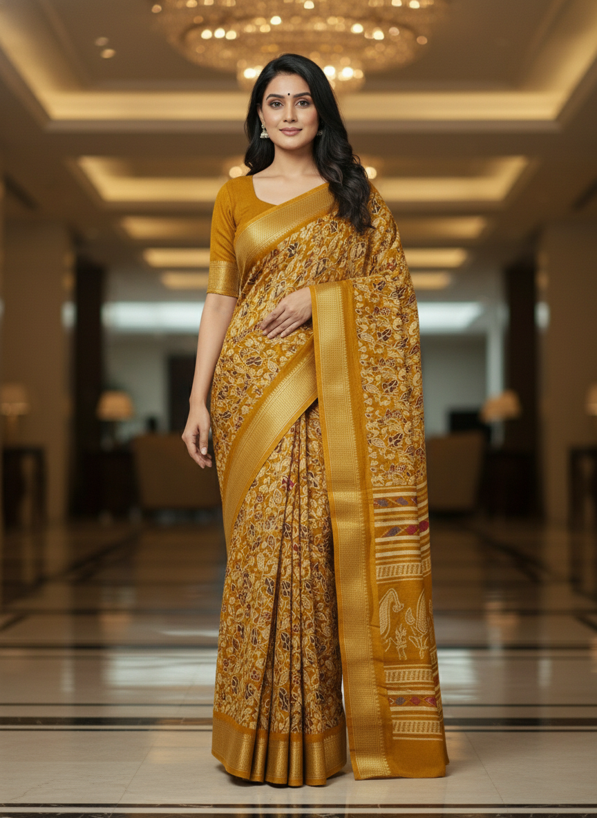Emerald green Printed Soft chiffon Saree | AS-0099