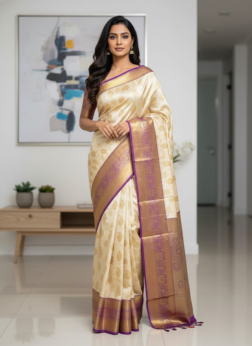 Green Kanchipuram Silk Saree With Butta Design| AS-00144