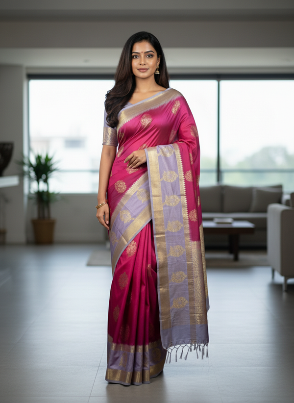Purple Kanchipuram Silk Saree With Butta Design| AS-00124