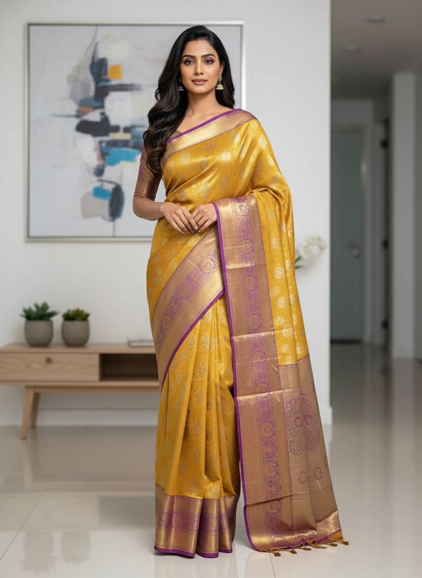 Green Kanchipuram Silk Saree With Butta Design| AS-00144