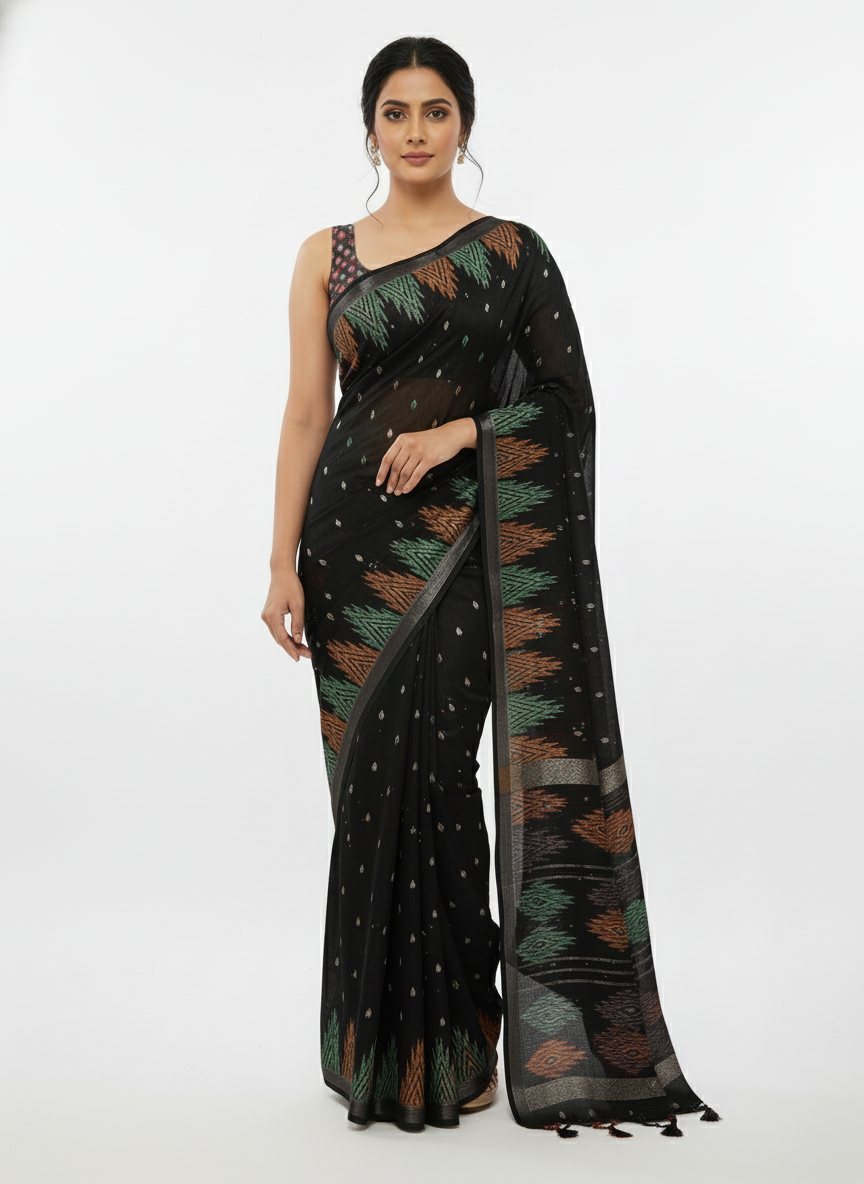 Pink Multicolor Saree with Pattern Print | AS-00114