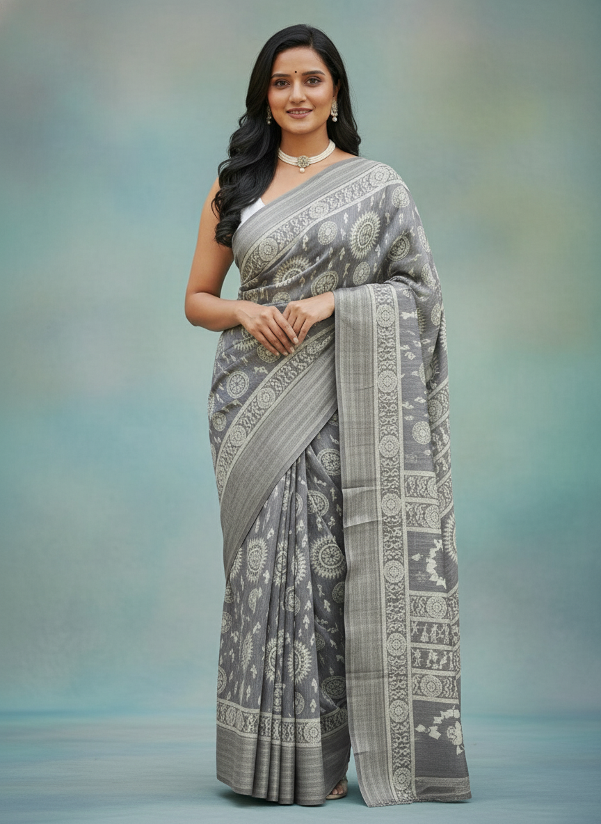 Emerald rama green Printed Soft chiffon Saree | AS-0089