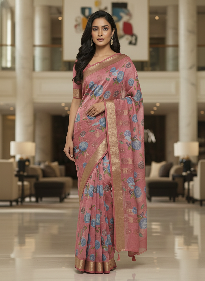 Green Multicolor Saree with Pattern Print | AS-00111