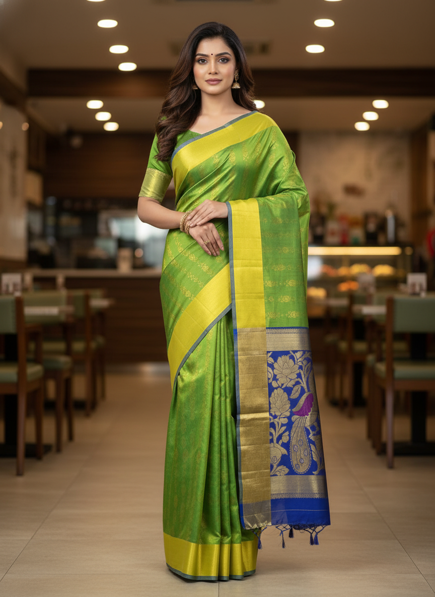 Green Pure Kancheepuram Silk Saree |AS-0073