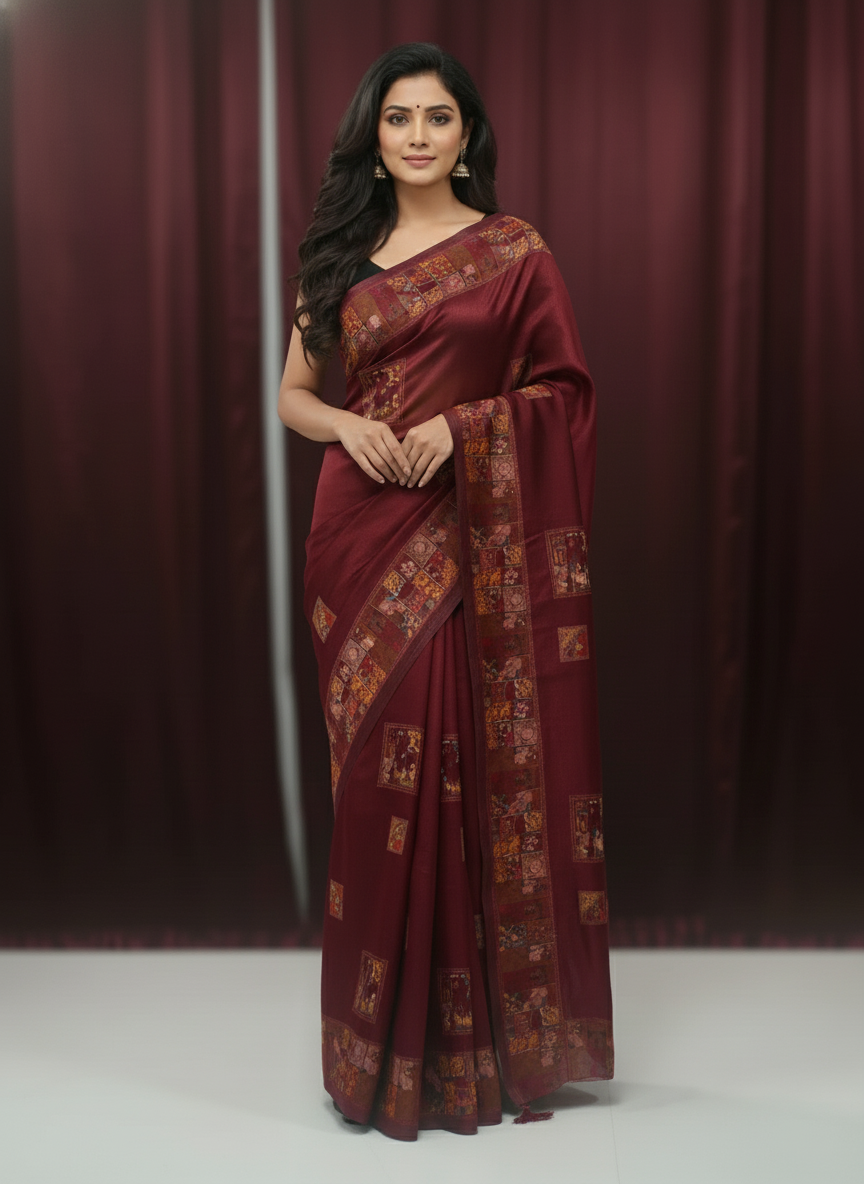 Peach Multicolor Saree with Pattern Print | AS-00113